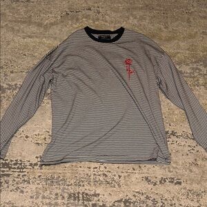Forever 21 Black and White Striped Long Sleeve Tee with Red Accent